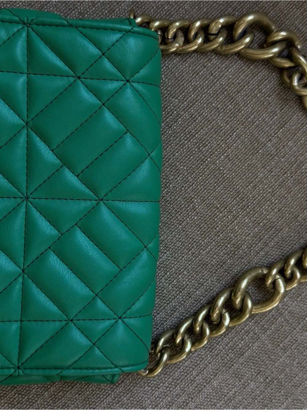 Zara Green quilted and gold metal handbag
